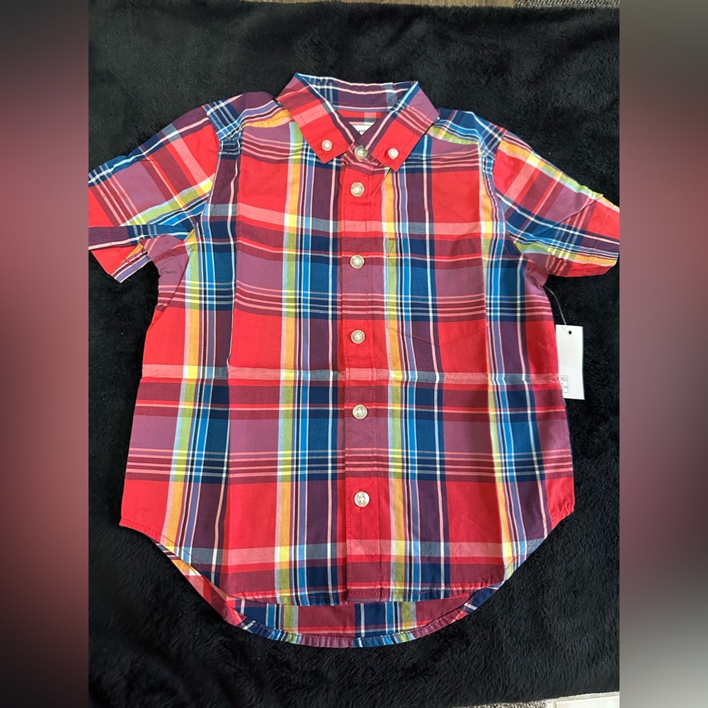 Boys short sleeve woven poplin chambray bottom down shirt